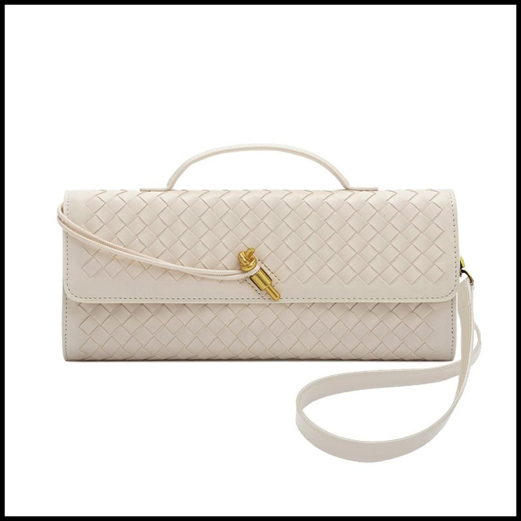 Woven Leather Clutch Convertible Shoulder Bag Elegant Formal Evening Party Wear